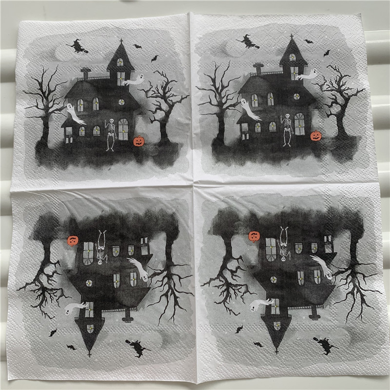 25cm napkin paper tissue cute cartoon Halloween Ghost cat bat witch skeleton castle pumpkin decor decoupage party cool serviette