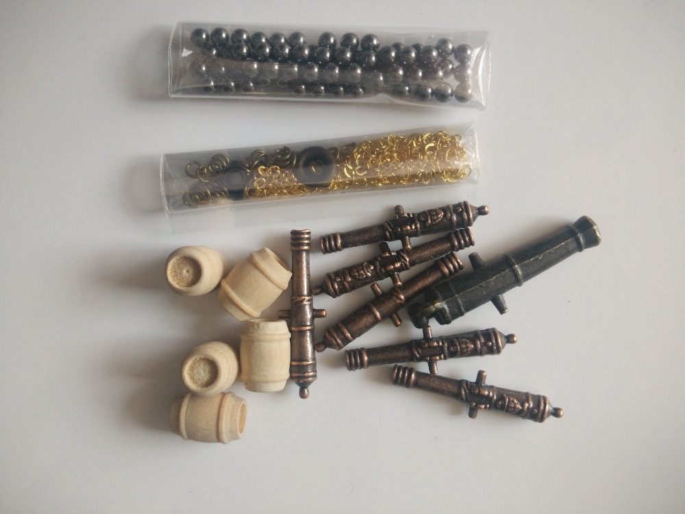 Scale 1/100 Halcon model Ship Accessories kit Classical cannon+Alloy anchor+Brass Anchor chain+ Cannonball+wooden barrel