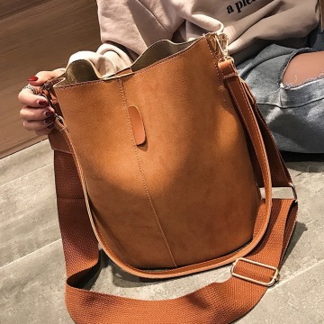 Brand design luxury ladies bucket PU shoulder bag single shoulder large capacity messenger broadband female solid color handbag