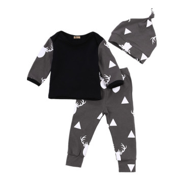 Christmas Baby Clothes Set Deer Tops T-shirt +Pants Leggings Hat 3pcs Newborn Baby Boys Girl Kids Xmas Outfits Set