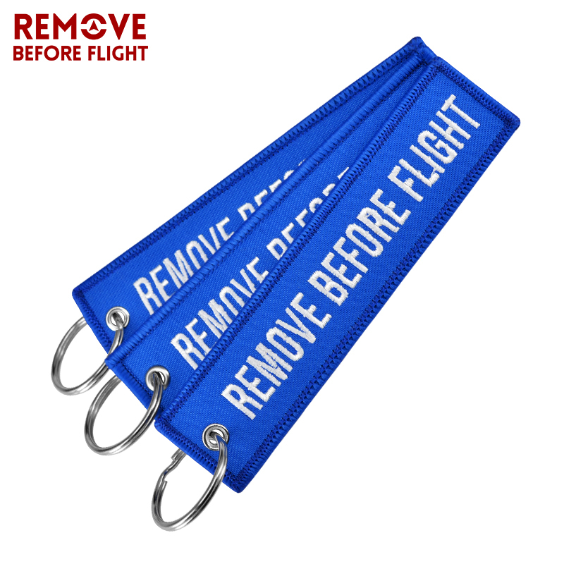 3pcs/lot Remove Before Flight Key Ring Blue Embroidery Chaveiro Motorcycle Keychain Fashion Luggage Tag for Man Aviation Gifts