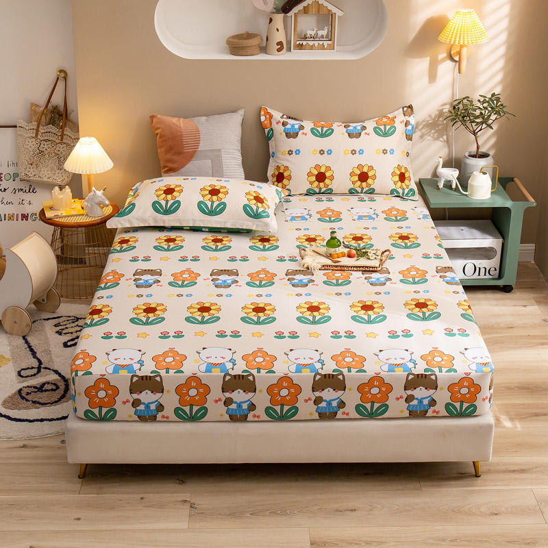 1 pc 100% Cotton Bed Sheet Single Size Bedsheet Cartoon Pattern Fitted Sheet With Elastic Soft Mattress Cover