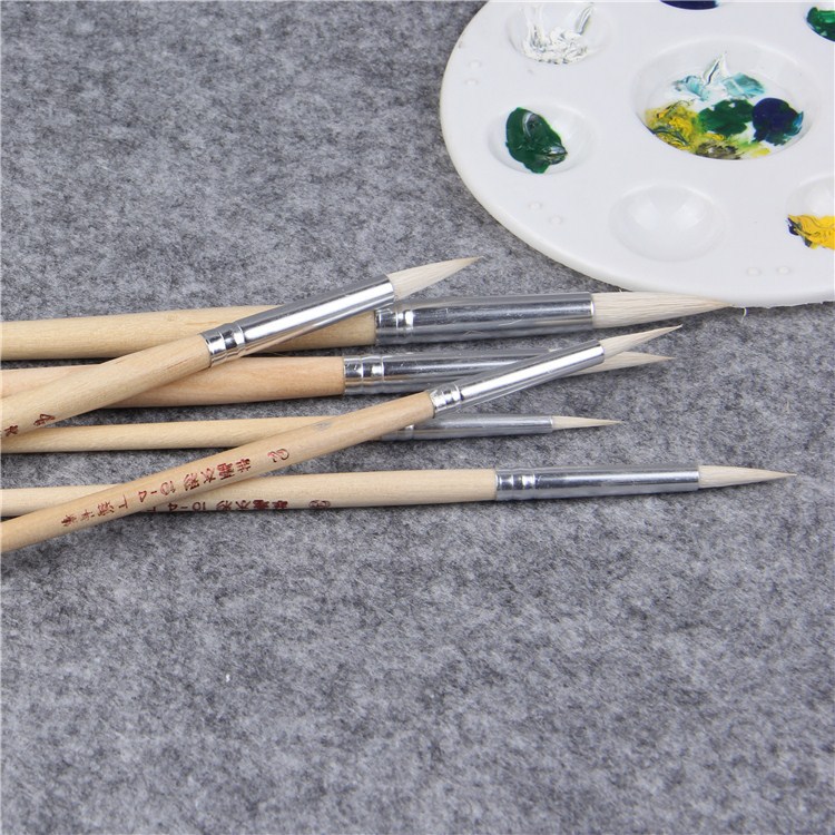 6pcs/set high quality wool Wooden Handle brush gouache water color brush oil paint brush art supplies dotting pen free shipping