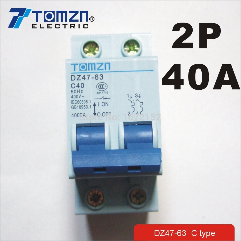 2P 40A 400V~ 50HZ/60HZ Circuit breaker AC MCB safety breaker C type