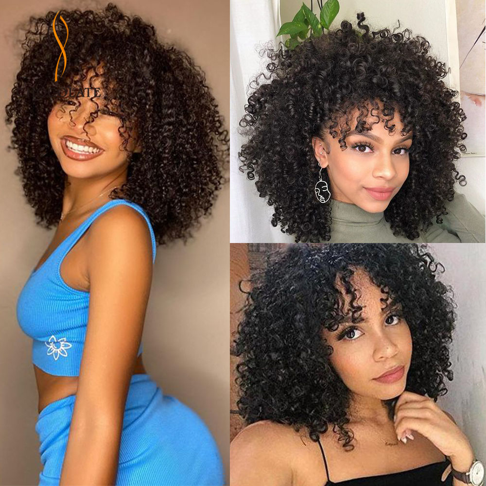 Curly Short Bob Wigs Human Hair with Bangs Perruque Longue Cheveux Humain Cheap Afro Kinky Curly Human Hair Wigs for Women