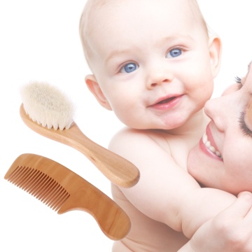 1 Set Baby Brush Comb Hair Head Massage Wooden Handle Wool Newborn Kids Care Kit D7YD