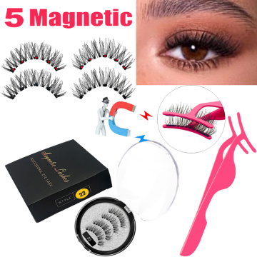 LEKOFO 2020 Magnetic Eyelashes Lot with 5 Magnet Mink Eyelashe Reusable 3D False Eye lashes Makeup faux cils magnetique Tweezers