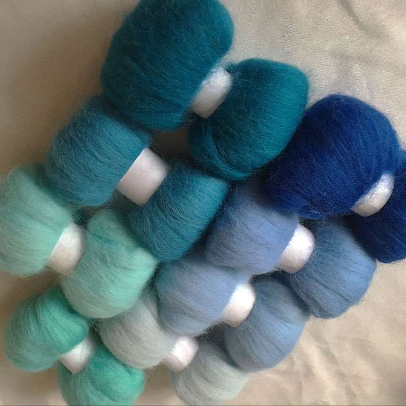 WFPFBEC DIY 70s 100% wool fiber blue 8colors 10/bag wool for needle felting handle tools set wool roving