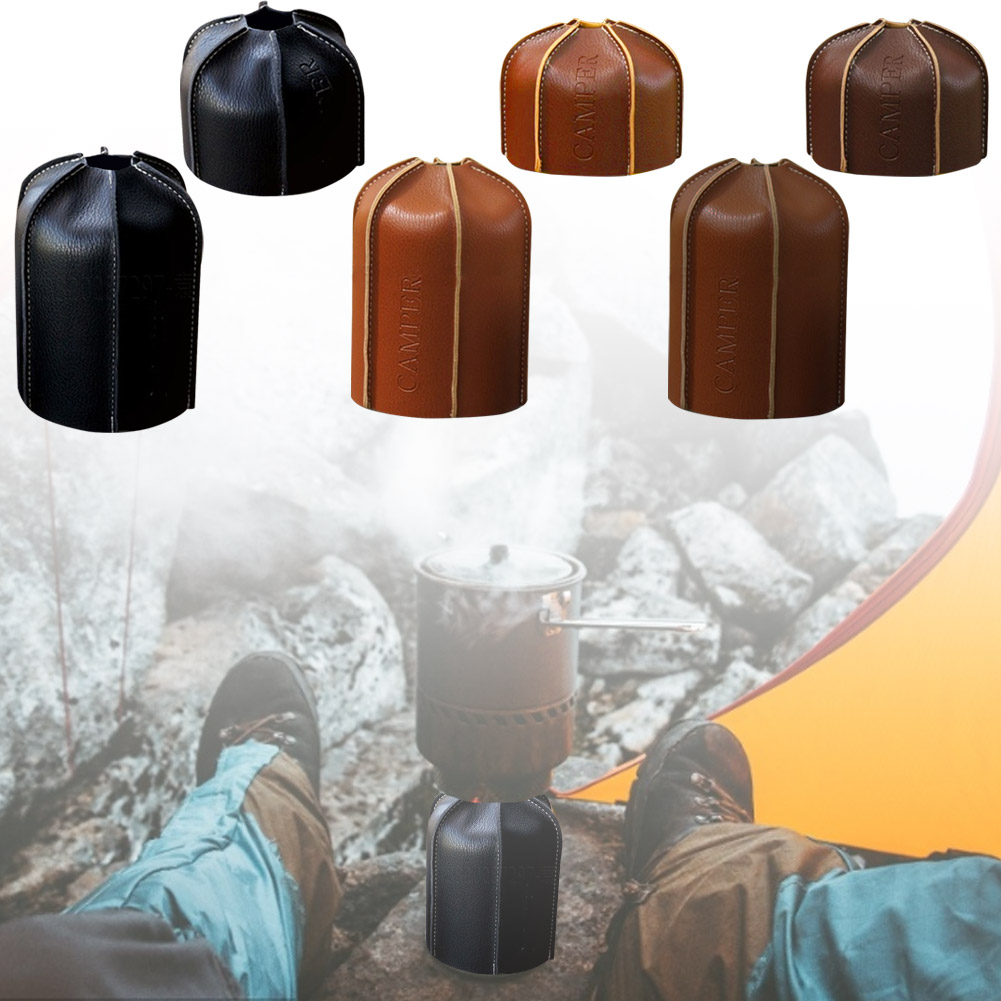 Camping Gas Tank Leather Case 450/230g Gas Canister Protective Cover Durable Canister Cover Bag Fuel Cylinder Storage Bag