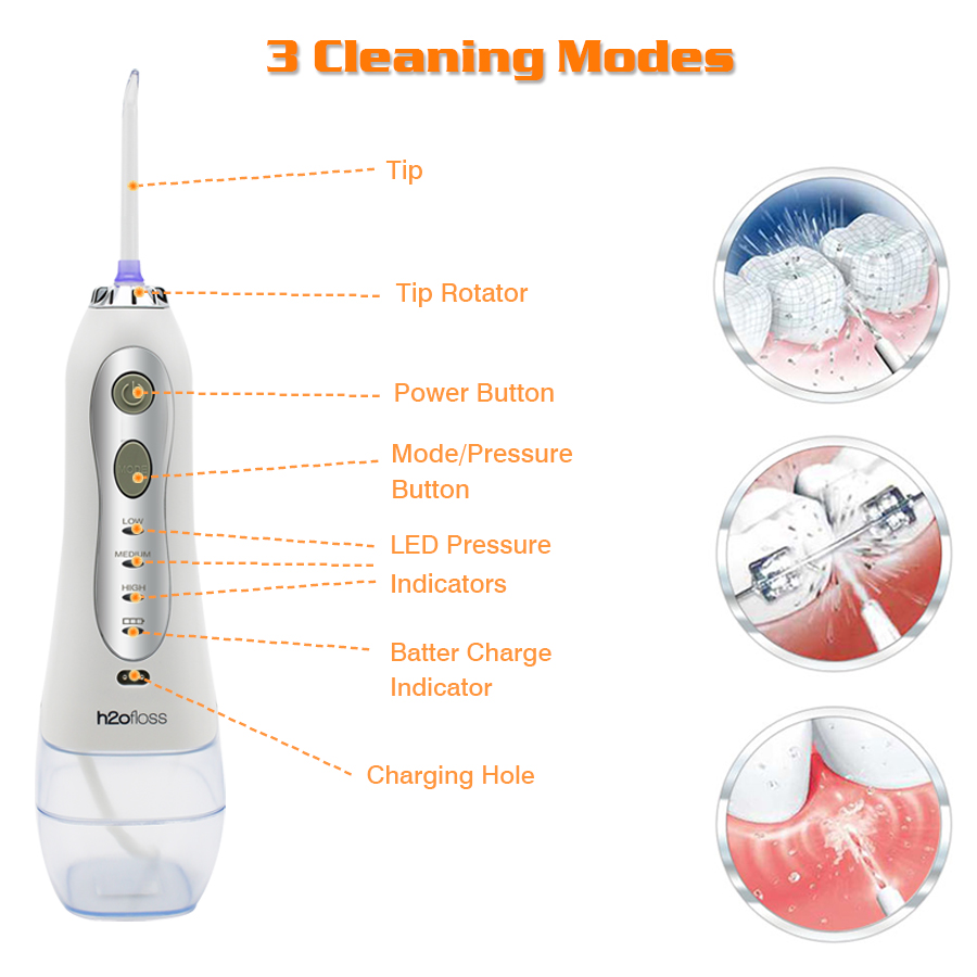 h2ofloss portable oral irrigator usb rechargeable water flosser Dental Water Jet 300ML Water Tank Waterproof Teeth Cleaner