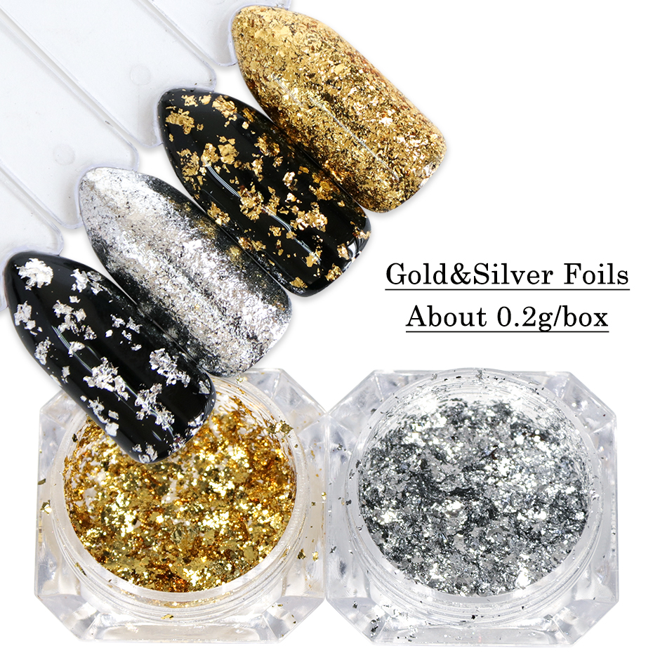 Aluminum Foil Sequins For Nails Gold Silver Irregular Glitter Flakes Mirror Chrome Powder Manicure Winter Decorations LYCB01-08
