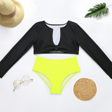 INGAGA Long Sleeve Bikini Set Swimsuits High Waist Swimwear Women Deep V Biquini Bathing Suits 2021 Solid Bathers Beachwear