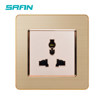 SRAN 3 pin universal wall power socket,13A 250V stainless steel panel 86mm*86mm white/black/gold