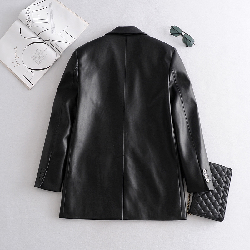 2021 Long PU Faux Leather Blazers Women Leather Jacket Coat Brand New Women's Jackets Outerwear Ladies Coats Female Leather Suit