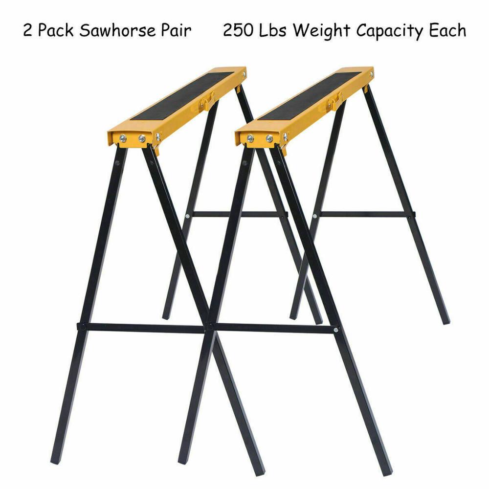 2 Pack Heavy Duty Saw Horse Steel Folding Legs Sawhorse 275 lbs Capacity Each