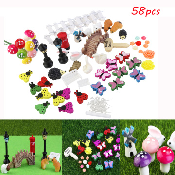 58pcs Miniature Plant Pots Bonsai Craft Micro Landscape Fairy Garden Ornament DIY mini house Kit Decor Hedgehog Mushroom