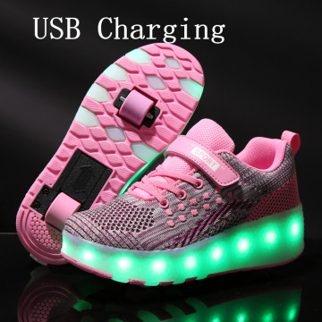 2020 New 28-43 USB Charging Children Sneakers With 2 Wheels Girls Boys Led Shoes Kids Sneakers With Wheels Roller Skate Shoes