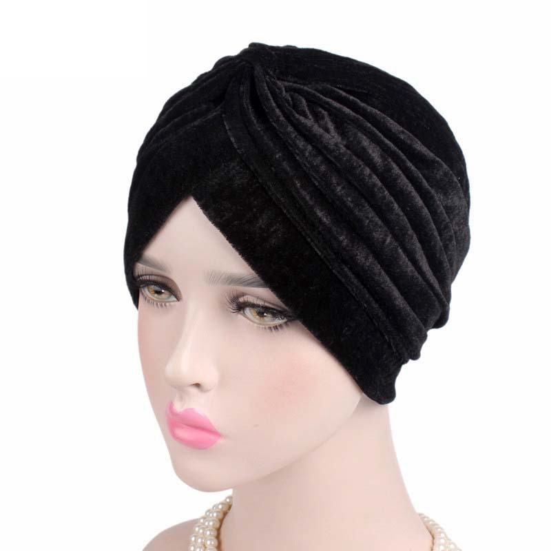 Hair Loss Cover Neon Gold Velvet Warm Headband Hat Double Stretch Fashion Women Hijab Headwear Cap Turban Muslim Ladies