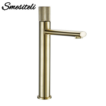 Smesiteli Luxury Gold Single Handle Sink Bathroom Basin Faucet Cold Hot Mixer Tap Kitchen Faucet Waterfall Deck Mounted