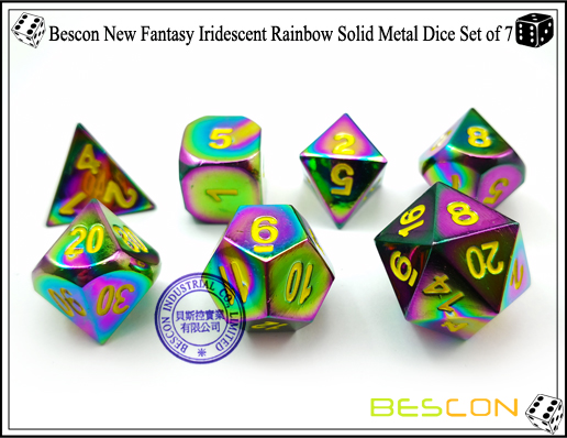 Bescon New Fantasy Iridescent Rainbow Solid Metal Dice Set of 7-6