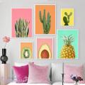 Fresh Fruit Pictures Wall Pineapple Avocado Kiwi Cactus Poster Modern Minimalist Canvas Painting for Living Room Kitchen Decor