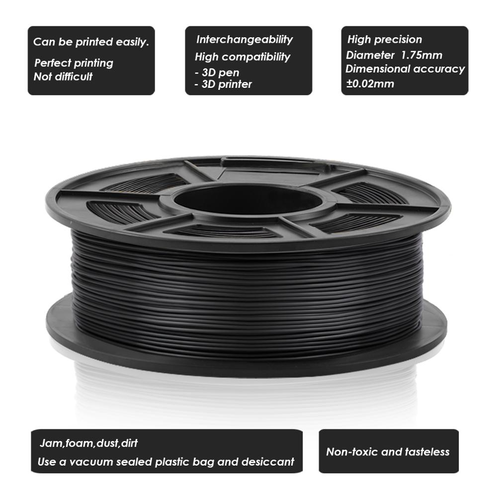 ABS Filament 1.75mm For 3D Printer 1KG/2.2LBS 100% No Bubble Excellent Quality Black Plastic ABS Filament For Children Scribble