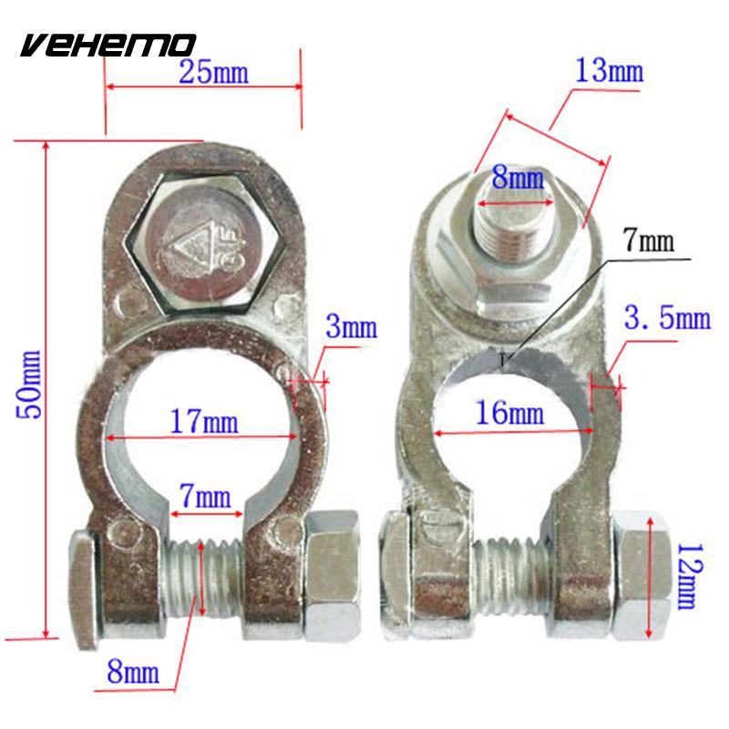 Vehemo Hot 2Pcs 1.2cm Car Truck Battery Terminal Connector Clamp Clips Negative Positive Aluminum Alloy Material