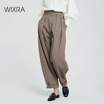 Wixra Solid Women's Pants Solid Loose Casual Pants Stylish Ladies Pockets Thick Long Trousers Women's Clothing 2019 Autumn