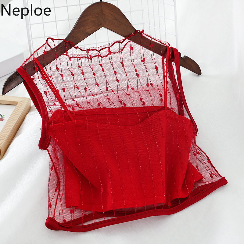 Neploe Sexy Hollow Out Lumber Lace Patchwork Short Camis O Neck Sleeveless Solid Tank Top Spring Summer 2021 New Slim Top 49284