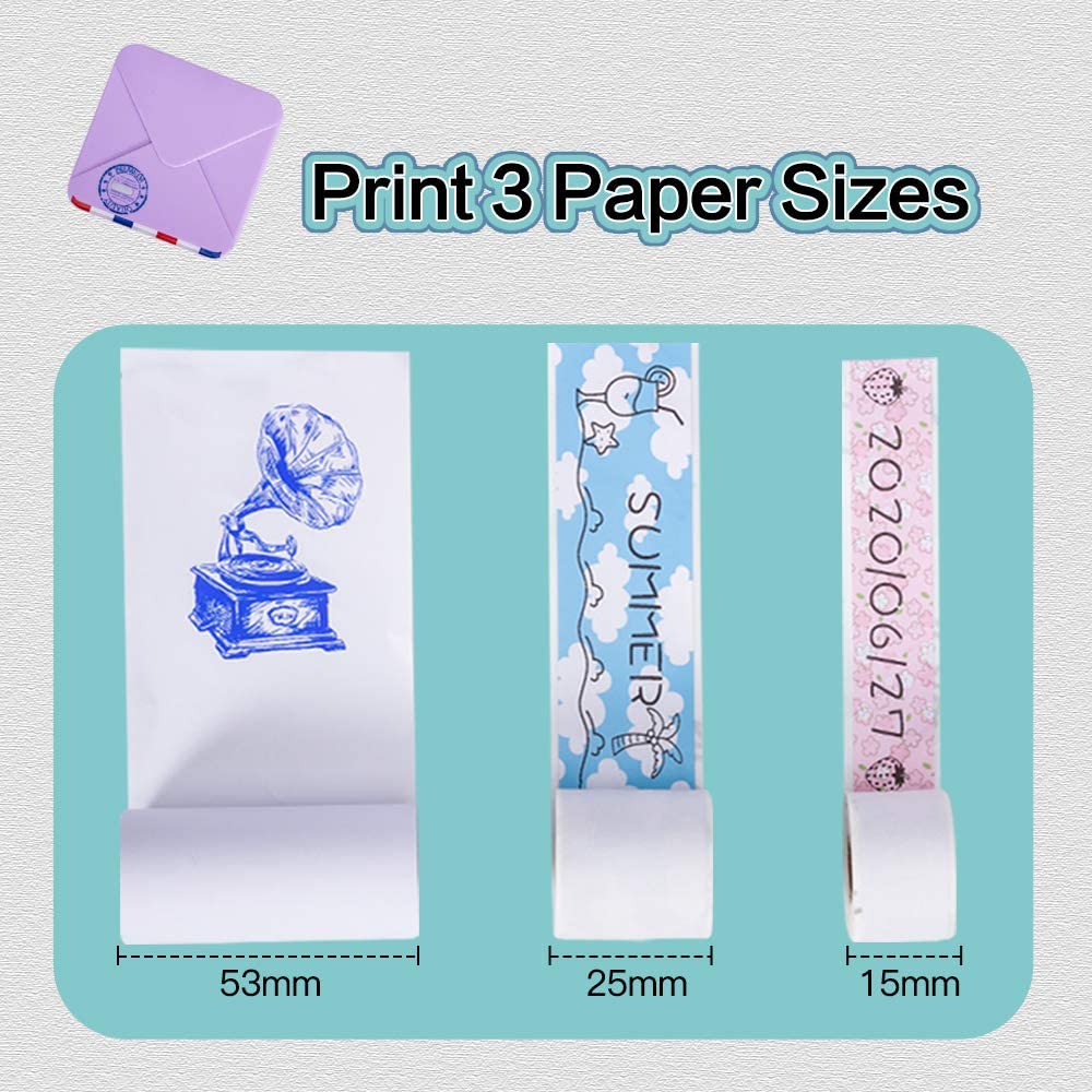 Phomemo M02S Pocket Printer Mini Bluetooth Thermal Printer with 3 Rolls White Sticker Paper iOS + Android Phone Photo Printers