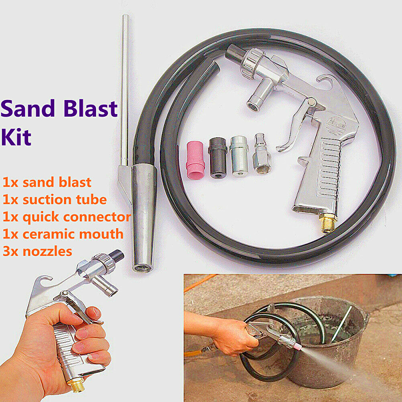 Air Brush Spray Gun 7Pcs Abrasive Air Sand Blasting Gun Kit Sandblasting Machine Nozzle Tube Rust Remove for Sandblast Cabinets