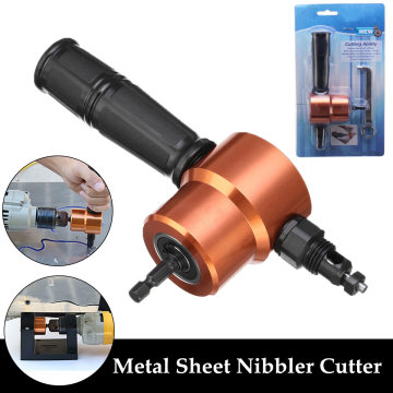 Double Headed Sheet Metal Cutting Nibbler Metal Saw Cutter 360 Degree Adjustable Drill Attachment with Extra Punch Cutting Tools