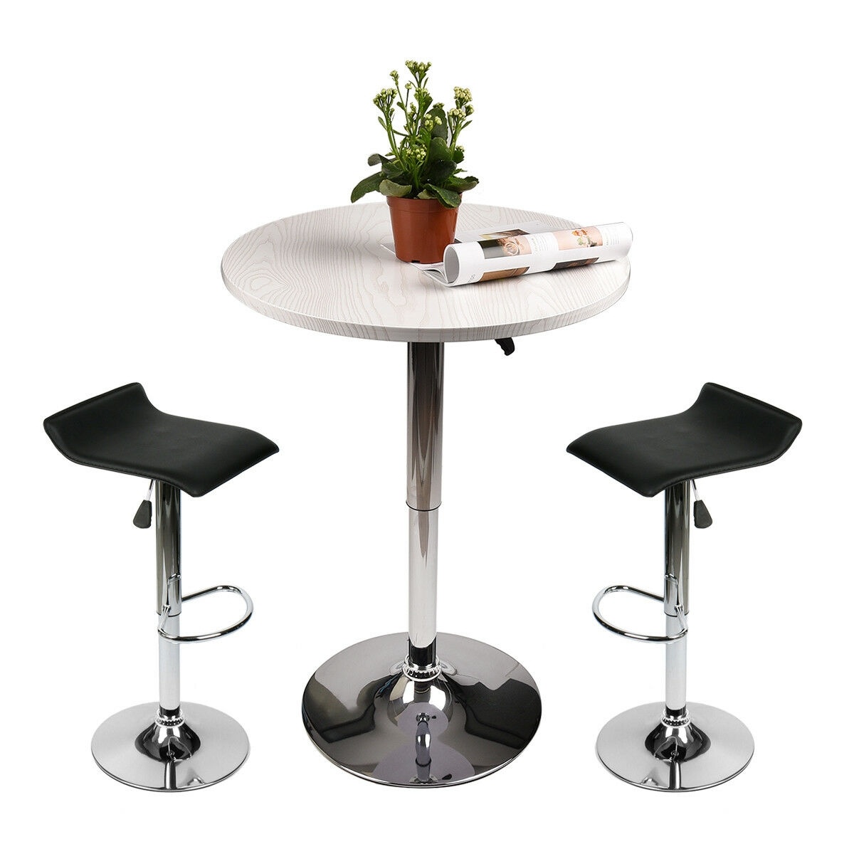 3 Piece Pub Stool Bar Table Set Hydraulic Seat Swivel Chairs Round Top Dining US