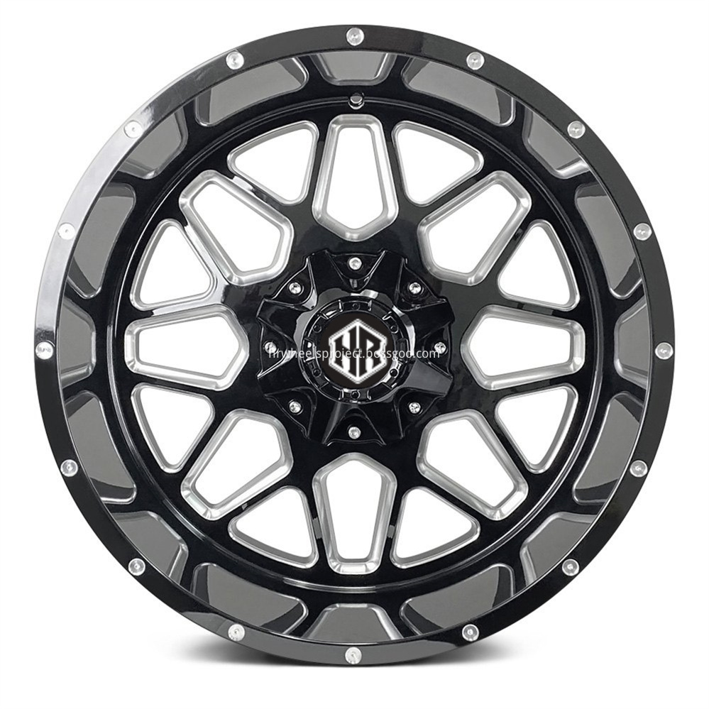 Hrw Offroad Wheels Hr0151 Gloss Black Milled Spockes Riverts Front