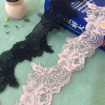 Model CE2860-2 9.0CM Black and pink lace, stretch lace, hand cut lace, DIY cuffs