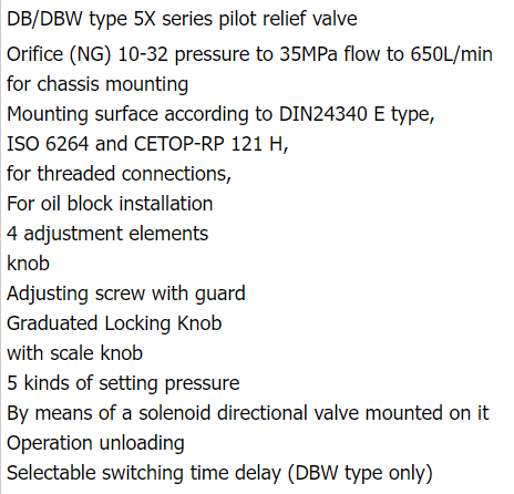 Db10 Hydraulic Pilot Relief Valve
