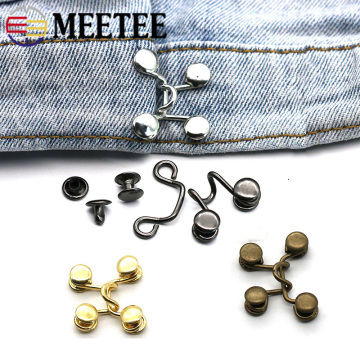 Meetee 10sets 27X28/32X28mm Metal Garment Hooks Jeans Waist Adjusting Buckle Removable Rivet Button DIY Invisible Adjust Button