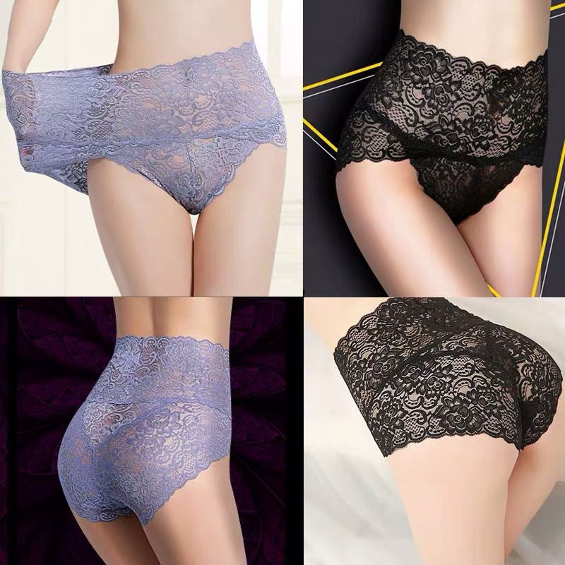 Women Panties Sexy Lace Underwear High Waist Briefs Knickers Mesh Floral Lingerie Female Seamless Briefs Underpants Plus Size