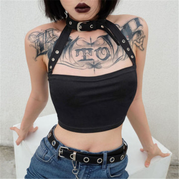 Gothic 2020 Summer Women Halter Sequin Tank Top Ladies Sexy Black Bandage Strapless Crop Top Mujer Tank Top Tee Top