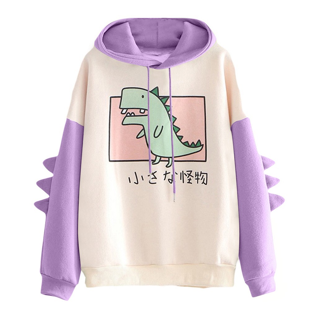 Fashion Women Casual Print Long Sleeve Splice Dinosaur Sweatshirt Tops hoodies Sweatshirt Tops ropa mujer толстовка женская#T2