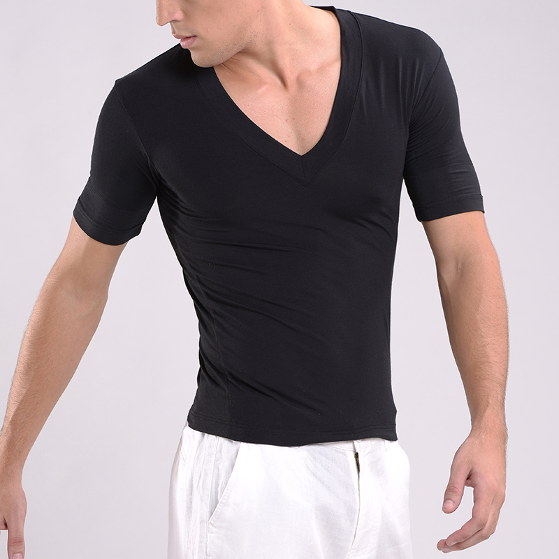 Freeshipping 5 Size Comfortable Men Cotton V Neck Short Sleeve Undershirts Superbody Men Fashion T-shirt