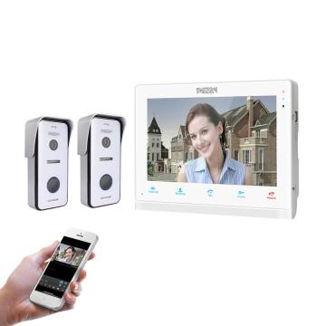 TMEZON 10 Inch Wireless/Wifi Smart IP Video Doorbell Intercom System ,1xTouch Screen Monitor with 2x720P Wired Door Phone Camera