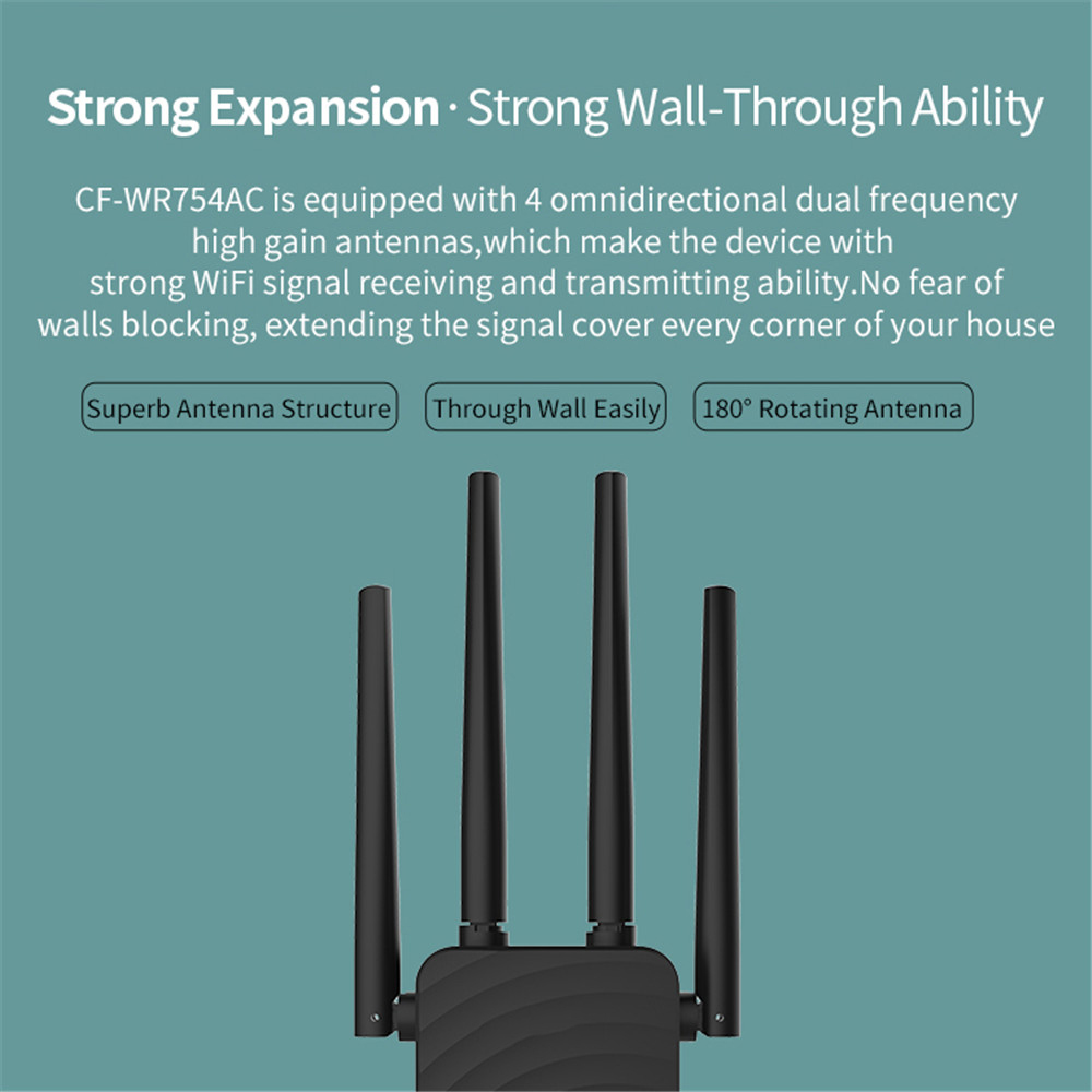 2.4G/5Ghz Wi-Fi Amplifier 1200Mbps WiFi Repeater Long Range Extender 802.11ac 4 Antennas Wi Fi Booster wifi router Access point