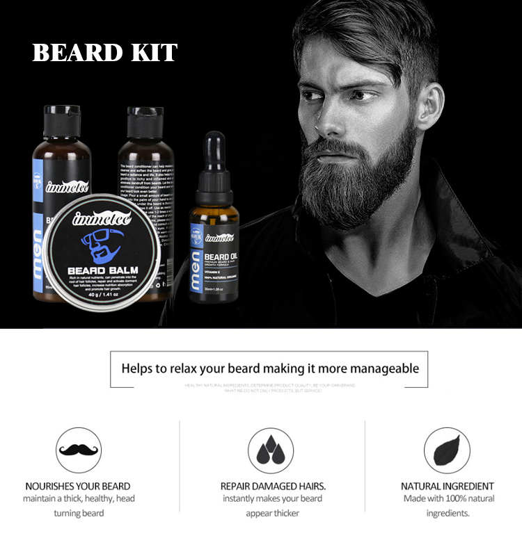 4pcs/set Men Beard Kit Grooming Beard Set Beard Oil Moisturizing Wax Blam Comb Beard Wash Beard Conditioner With Box