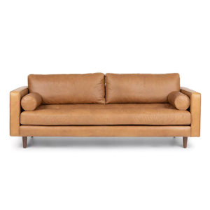 Mid-Century Modern Sven Charme Tan Leather Sofa