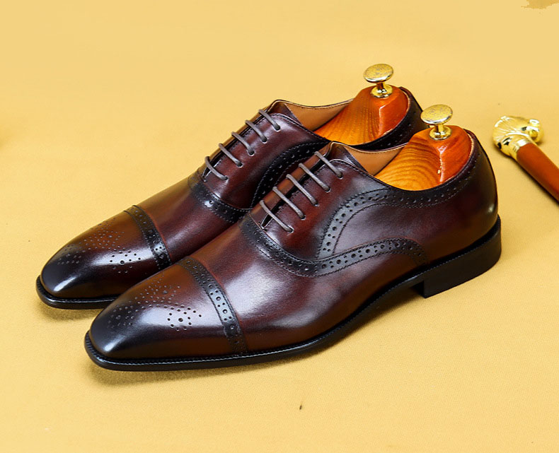 2020 Italian Handmade Black Brown Boss Oxford Dress Shoes Mens Genuine Leather Suit Shoes Footwear Wedding Formal Tuxedo Shoes