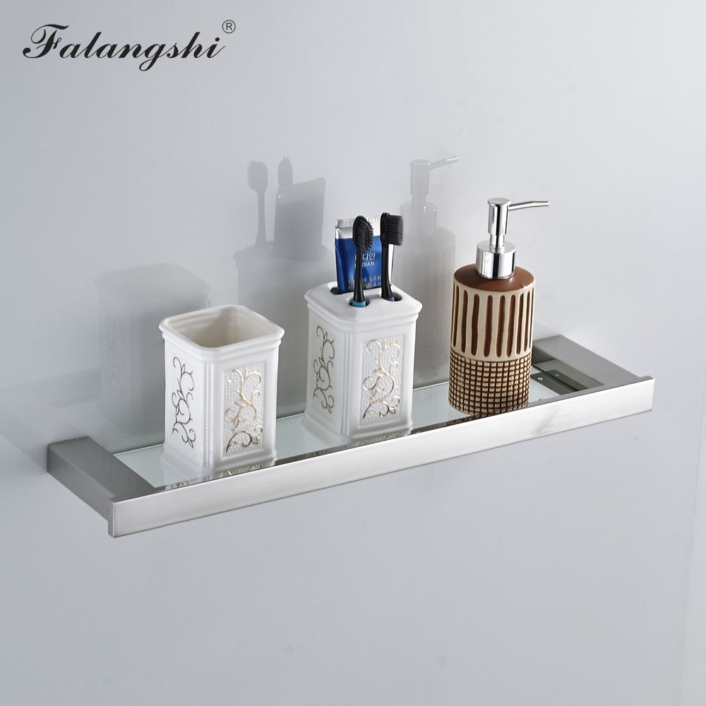 Falangshi Bathroom Hardware Set Stainless Steel Polished Bathroom Towel Rack Toilet Paper Holder Glass Shelf Robe Hook WB8840
