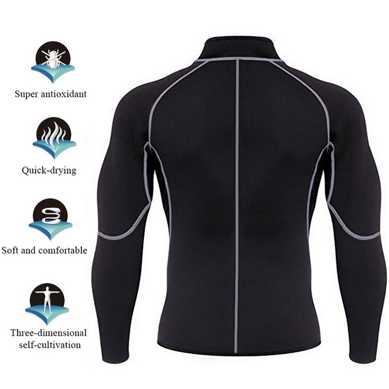 Puimentiua Men's Slim Body Shaper Neoprene Sweat Vest Sauna Suit Weight Loss Fitness Long Sleeve Zipper Workout Slimming Shirt