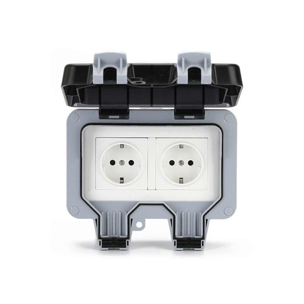 IP66 Weatherproof Waterproof Outdoor Wall Power Socket 16A Double Electrical Sockets Grounded AC 110-220V