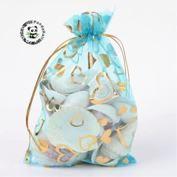 Organza Bag Heart Printed Frabic Cloth Present Gift Packaging Jewelry Candy Pouches Bags Price 4 Sizes 8 Colors